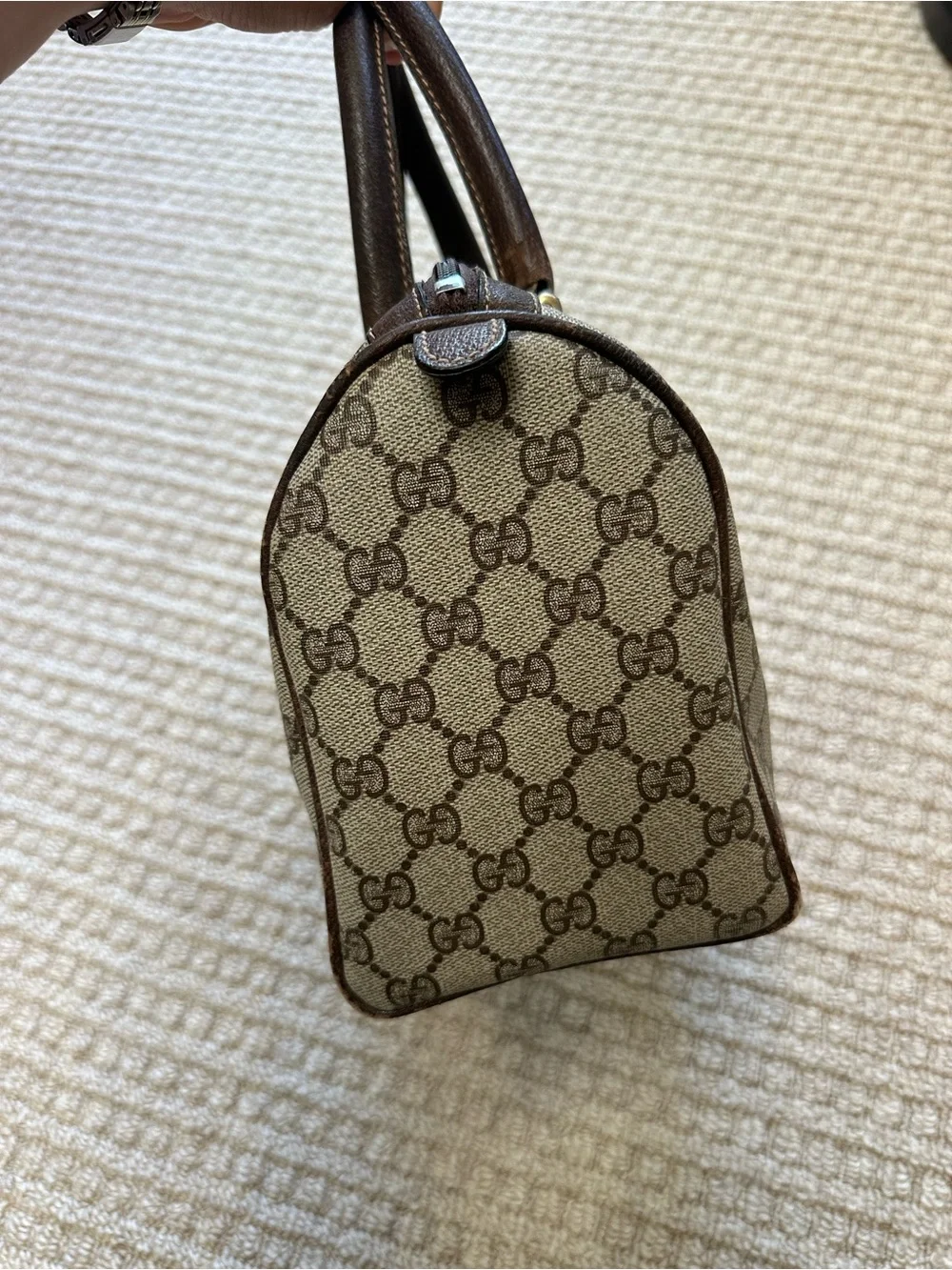 Authentic Gucci Vintage 80s Supreme GG Handle Leather Boston Doctor Bag